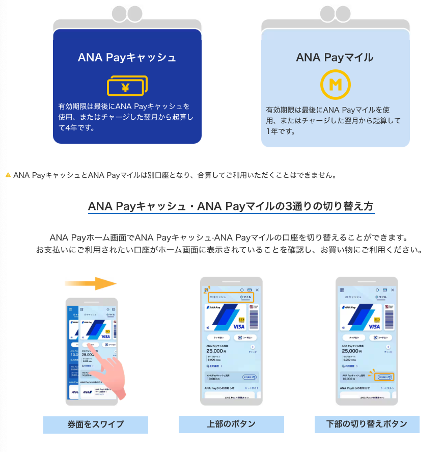 Ana Pay キャッシュとマイルの切り替え